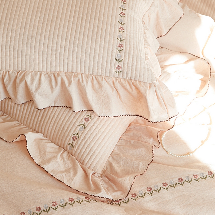 91家纺网 家纺一手货源 找家纺 上喜 2026新款棉麻小花刺绣款床盖多功能被子系列 麻粉色