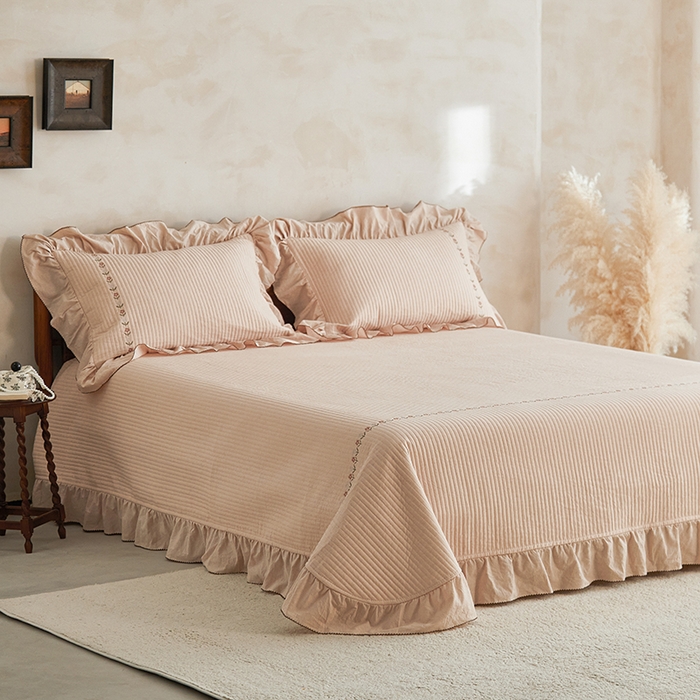 91家纺网 家纺一手货源 找家纺 上喜 2026新款棉麻小花刺绣款床盖多功能被子系列 麻粉色