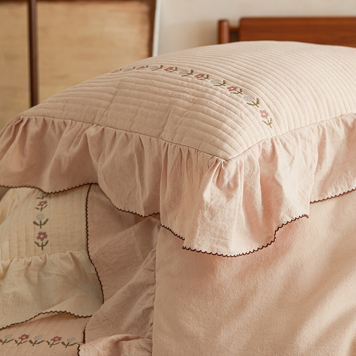 91家纺网 家纺一手货源 找家纺 上喜 2026新款棉麻小花刺绣款床盖多功能被子系列 麻粉色