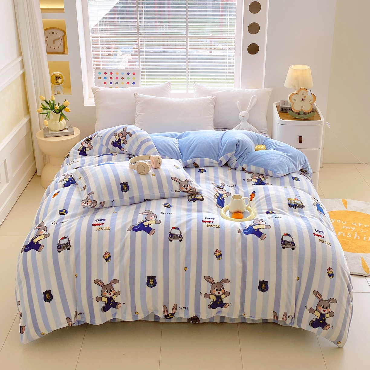 91家纺网 家纺一手货源 找家纺 金鑫汇家纺 2025年加厚高克重A类牛奶绒单被套 被套单件 兔子警官