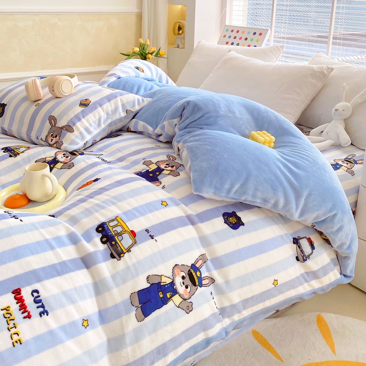 91家纺网 家纺一手货源 找家纺 金鑫汇家纺 2025年加厚高克重A类牛奶绒单被套 被套单件 兔子警官