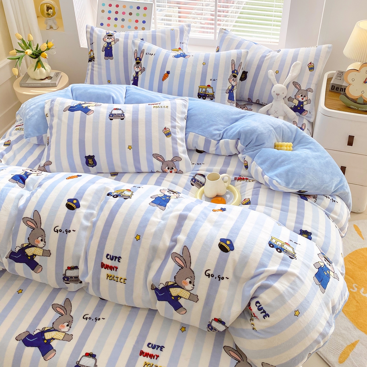 91家纺网 家纺一手货源 找家纺 金鑫汇家纺 2025年加厚高克重A类牛奶绒单被套 被套单件 兔子警官