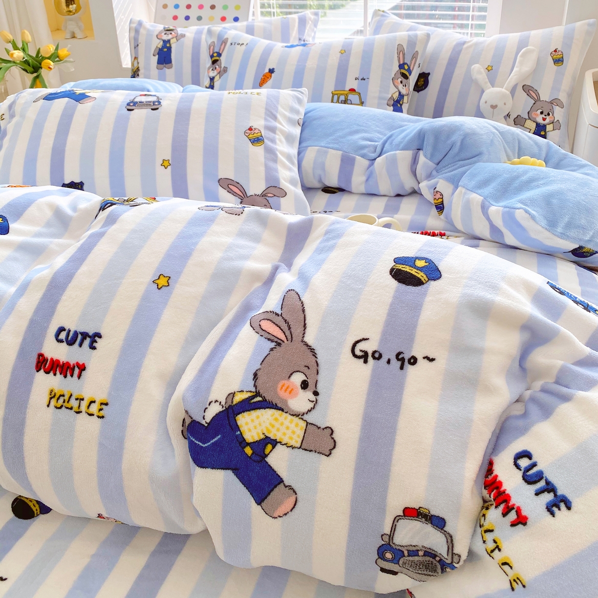 91家纺网 家纺一手货源 找家纺 金鑫汇家纺 2025年加厚高克重A类牛奶绒单被套 被套单件 兔子警官