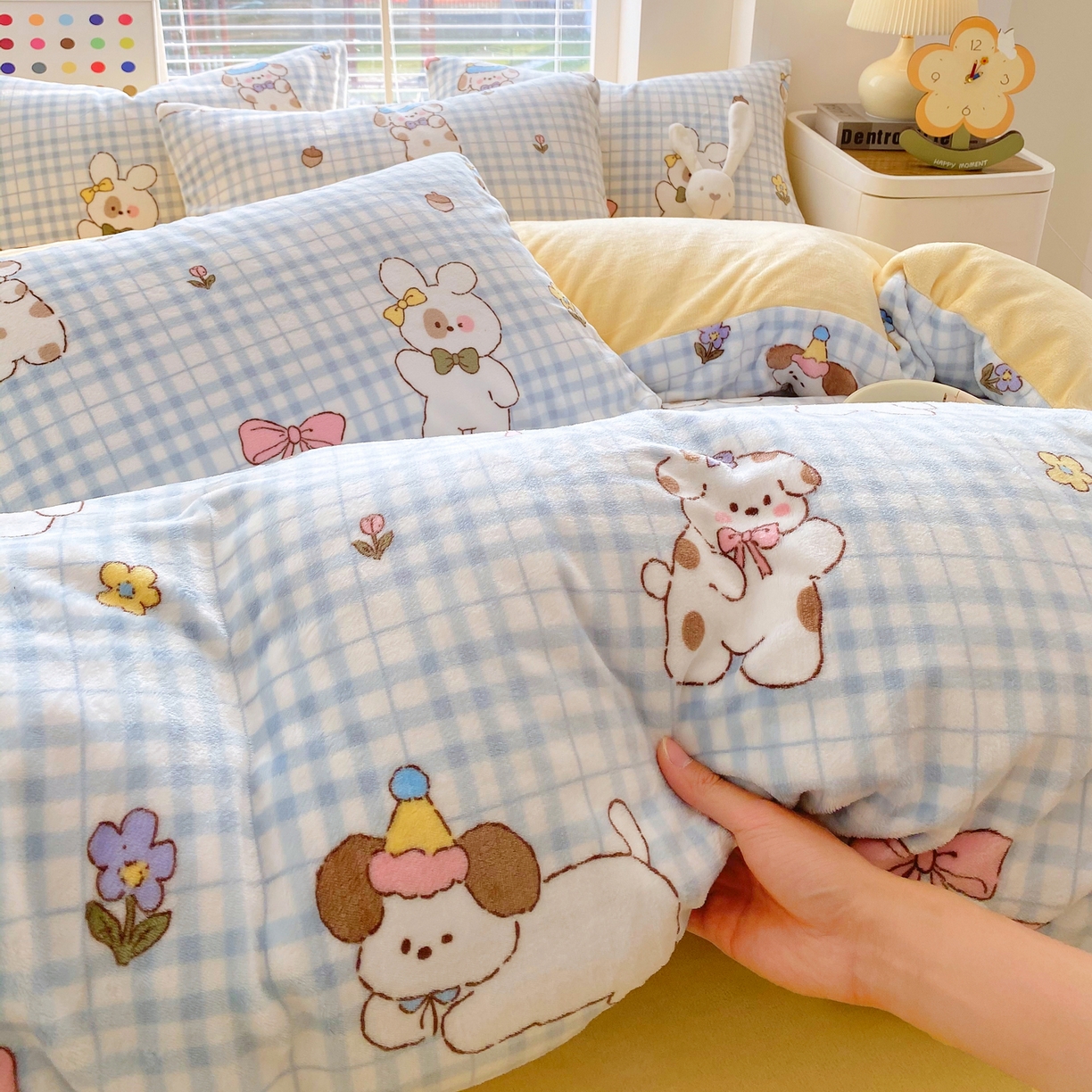 91家纺网 家纺一手货源 找家纺 金鑫汇家纺 2025年加厚高克重A类牛奶绒单被套 被套单件 云绒小狗