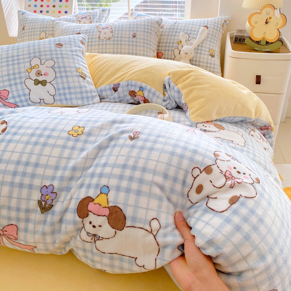 91家纺网 家纺一手货源 找家纺 金鑫汇家纺 2025年加厚高克重A类牛奶绒单被套 被套单件 云绒小狗