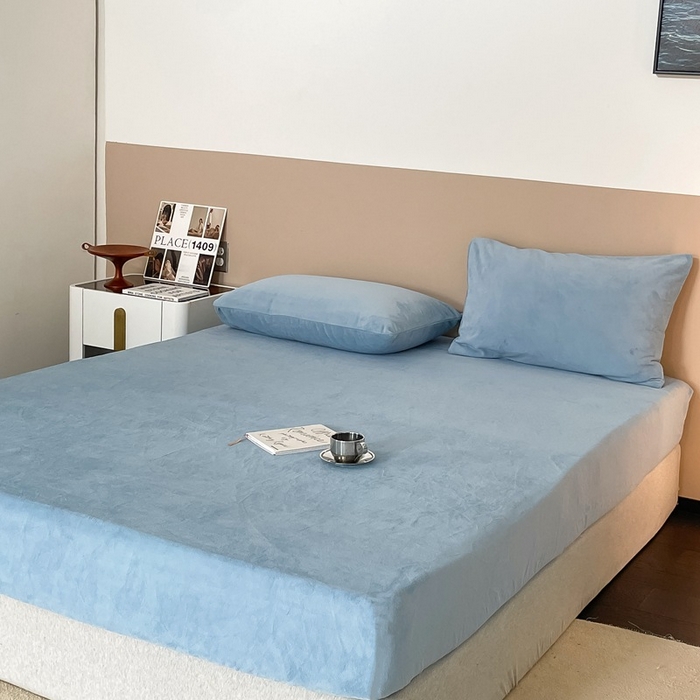 良品汇馆 2025新款牛奶绒床笠良品秋冬保暖加厚230g超柔绒布单件床笠单品床笠A类 超软牛奶绒单品-浅蓝