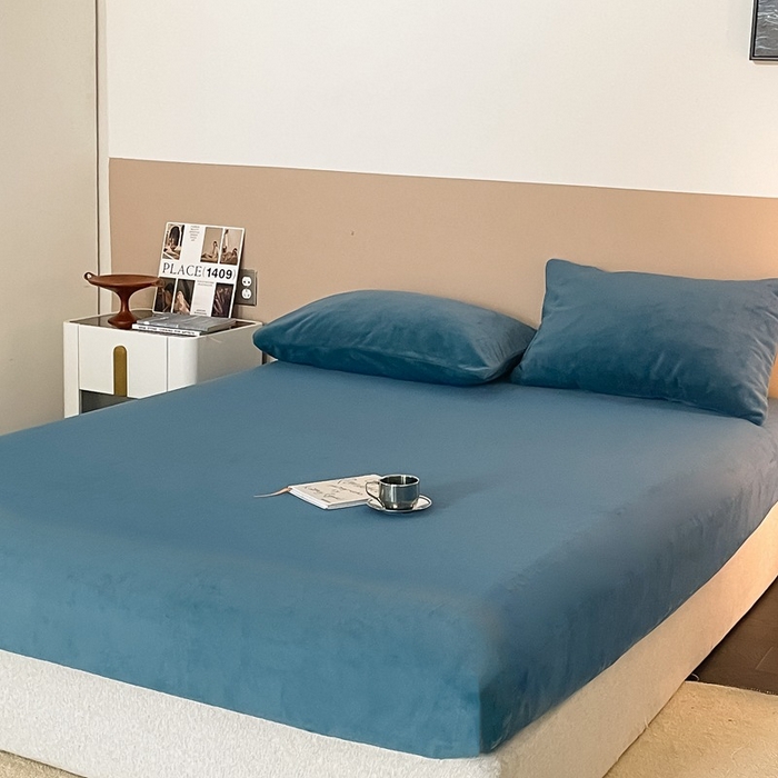 91家纺网 家纺一手货源 找家纺 良品汇馆 2025新款牛奶绒床笠良品秋冬保暖加厚230g超柔绒布单件床笠单品床笠A类 超软牛奶绒单品-深蓝