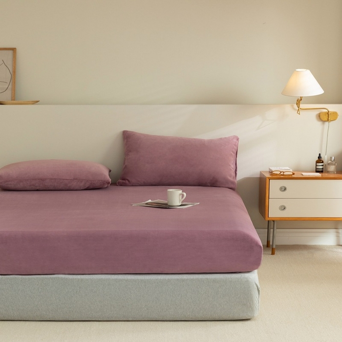 良品汇馆 2025新款牛奶绒单品床笠单件床笠良品秋冬保暖绒布床套纯色加厚 吸湿排汗款-魅力紫