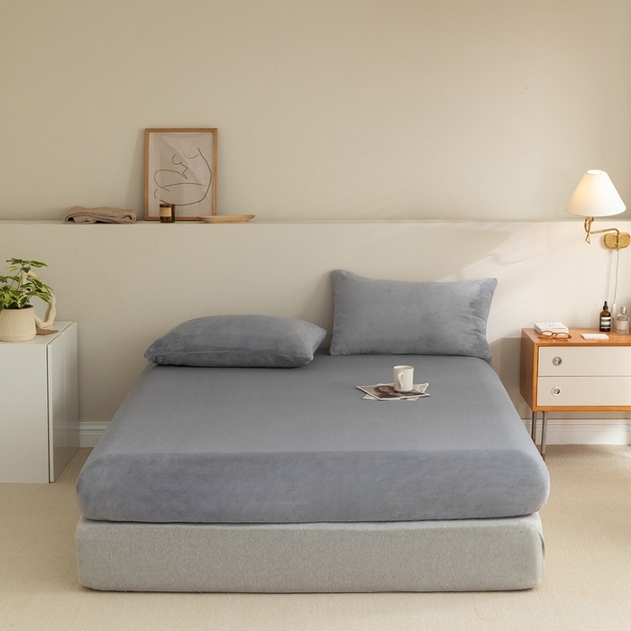 良品汇馆 2025新款牛奶绒单品床笠单件床笠良品秋冬保暖绒布床套纯色加厚 吸湿排汗款-银川灰