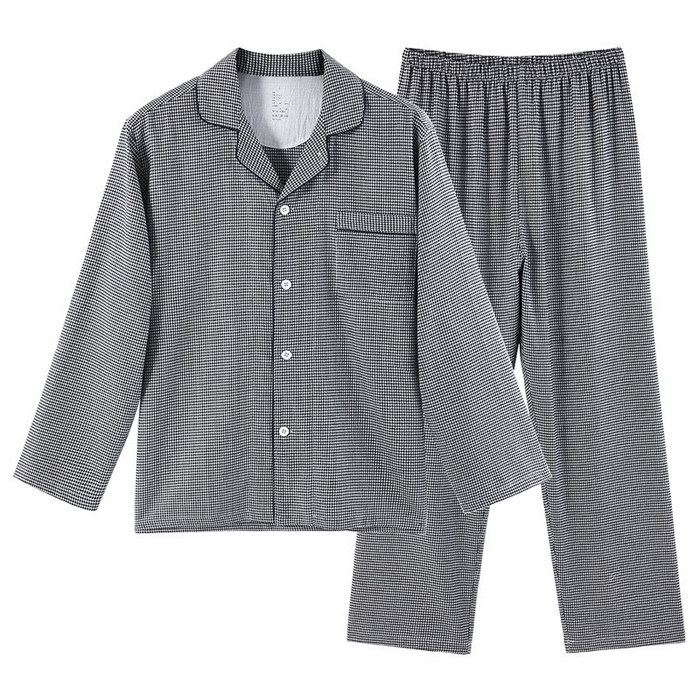 91家纺网 家纺一手货源 找家纺 良品汇馆 2025新款全棉情侣家居服套装千鸟格法兰绒家居服男士女士睡衣 黑白千鸟格-男