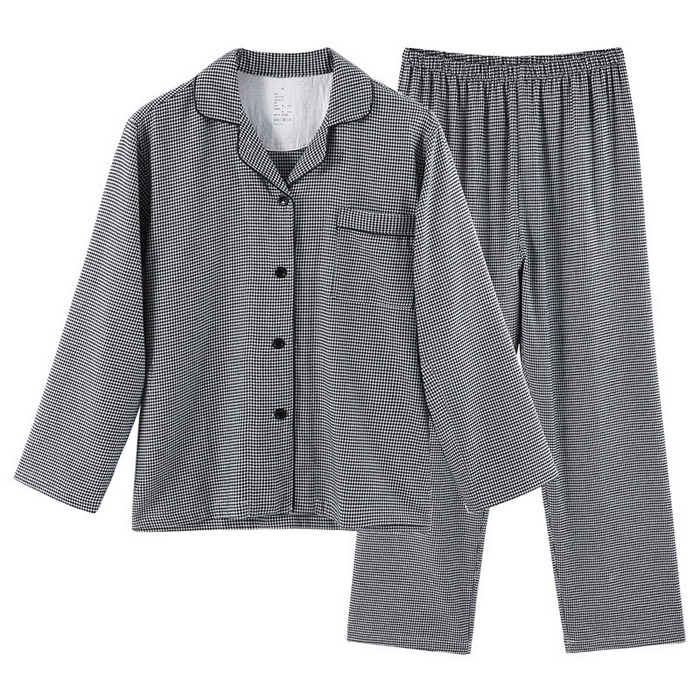 良品汇馆 2025新款全棉情侣家居服套装千鸟格法兰绒家居服男士女士睡衣 黑白千鸟格-女