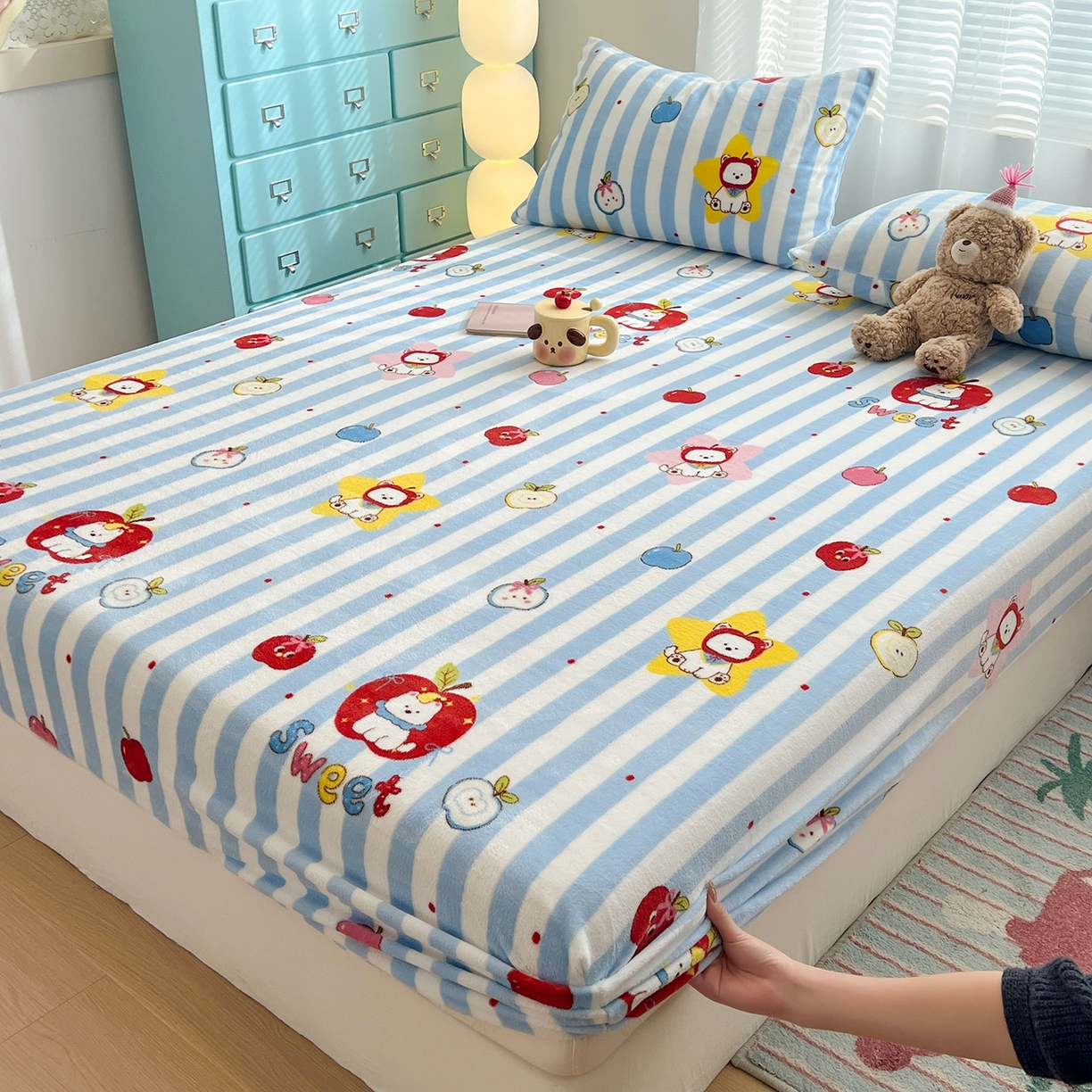 91家纺网 家纺一手货源 找家纺 金鑫汇家纺 2025年加厚高克重A类牛奶绒单床笠 床笠单件 苹果萌狗