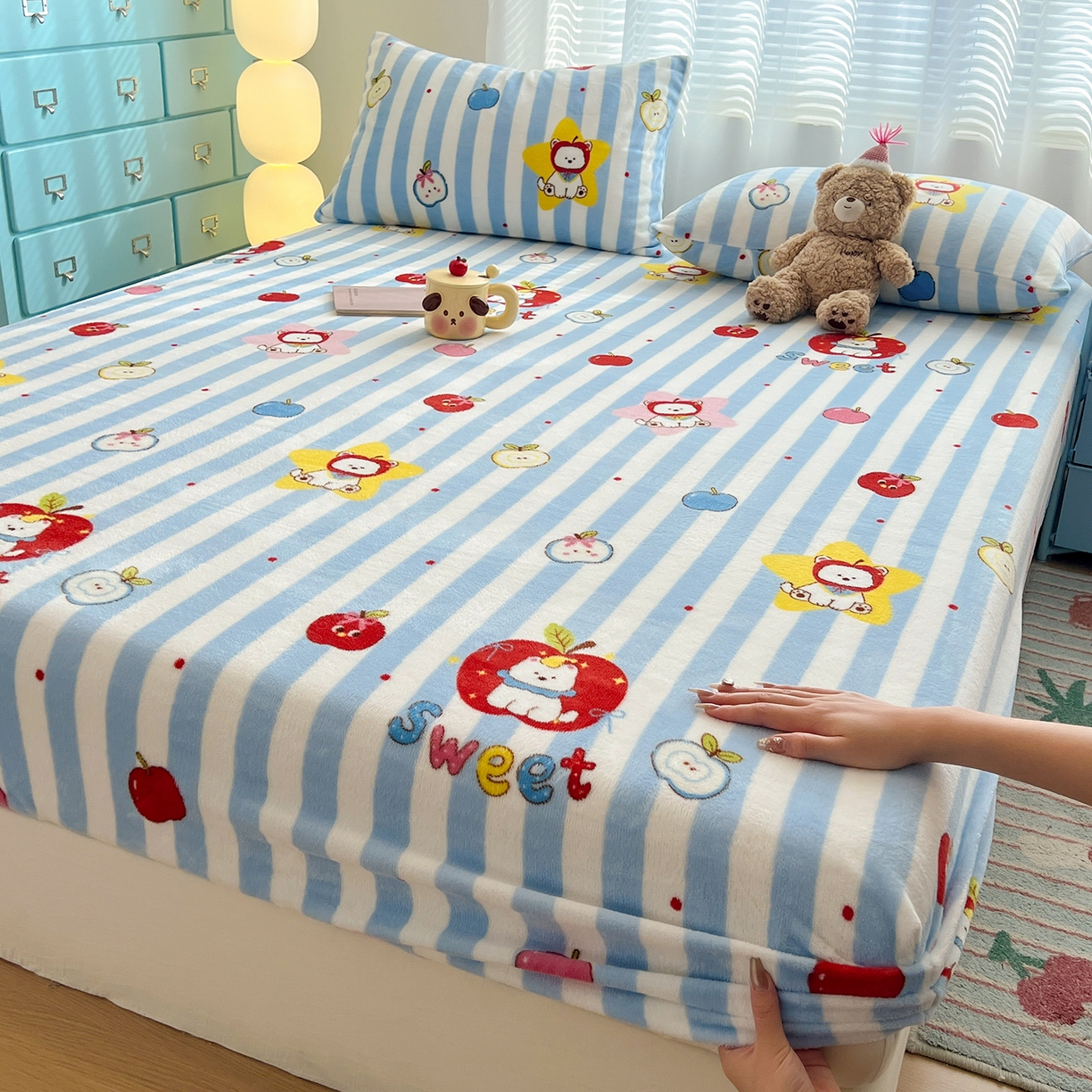 91家纺网 家纺一手货源 找家纺 金鑫汇家纺 2025年加厚高克重A类牛奶绒单床笠 床笠单件 苹果萌狗