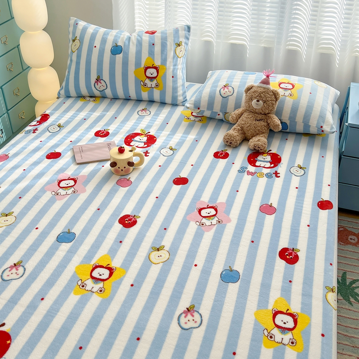 91家纺网 家纺一手货源 找家纺 金鑫汇家纺 2025年加厚高克重A类牛奶绒单床笠 床笠单件 苹果萌狗