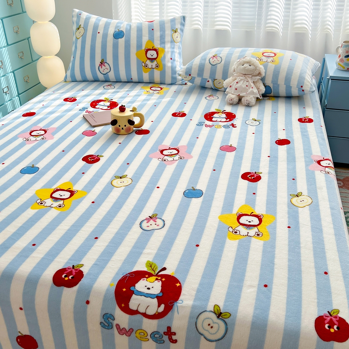 91家纺网 家纺一手货源 找家纺 金鑫汇家纺 2025年加厚高克重A类牛奶绒单床笠 床笠单件 苹果萌狗