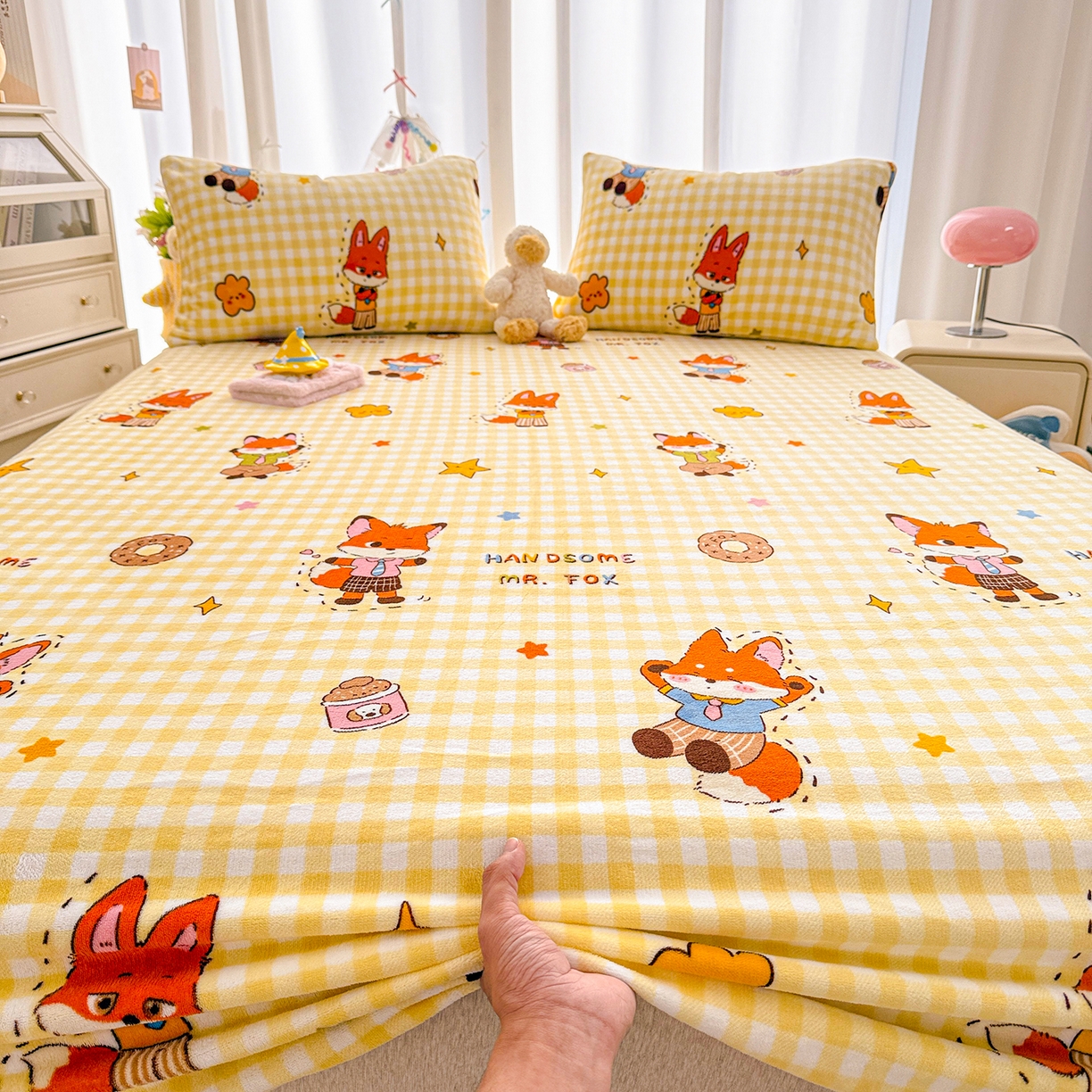 91家纺网 家纺一手货源 找家纺 金鑫汇家纺 2025年加厚高克重A类牛奶绒单床笠 床笠单件 狐狸先生