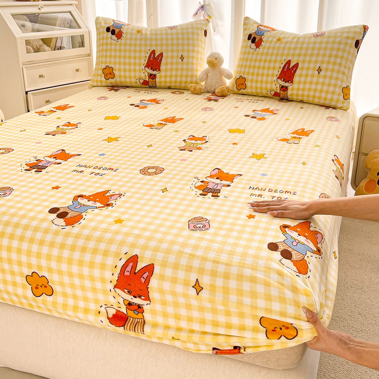 91家纺网 家纺一手货源 找家纺 金鑫汇家纺 2025年加厚高克重A类牛奶绒单床笠 床笠单件 狐狸先生