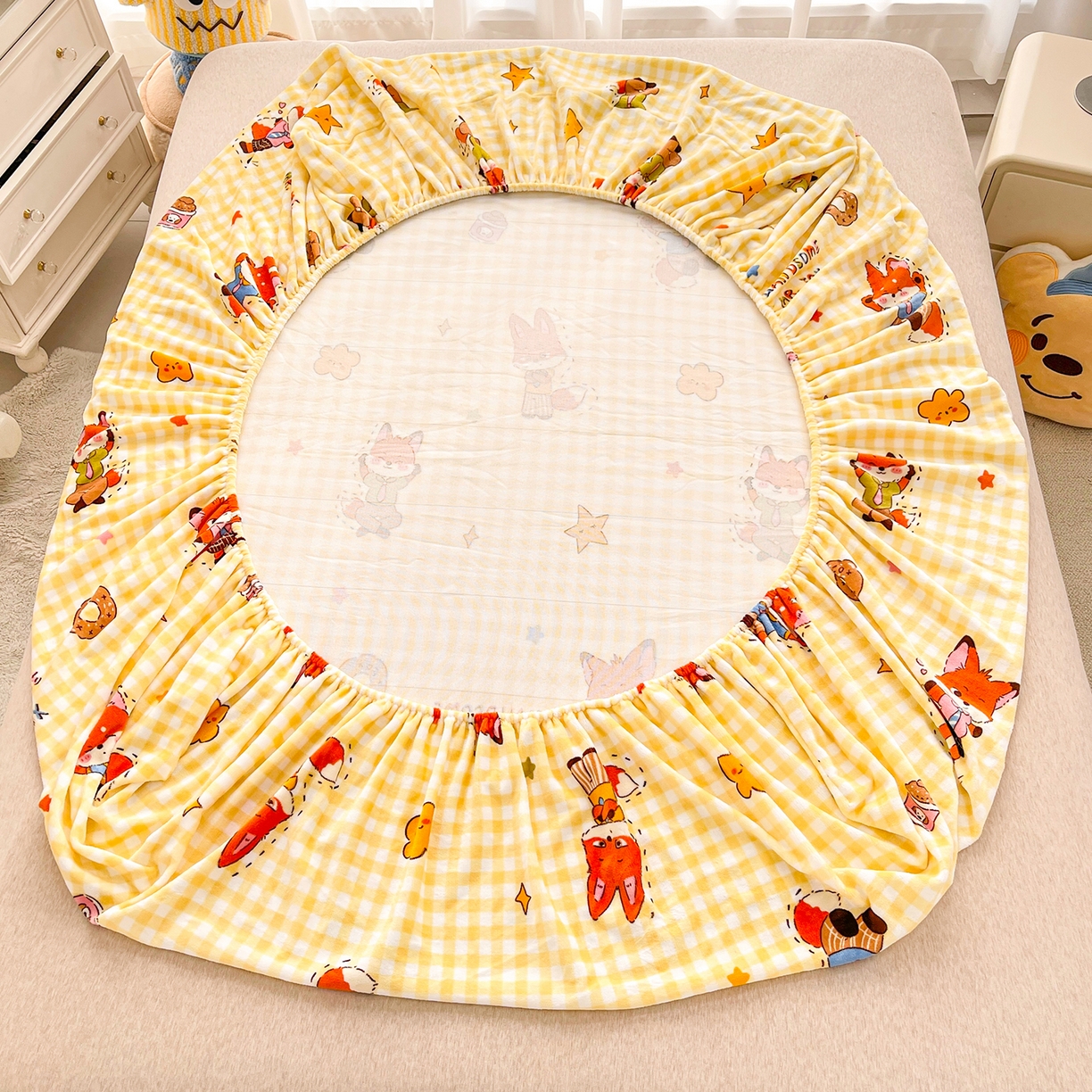 91家纺网 家纺一手货源 找家纺 金鑫汇家纺 2025年加厚高克重A类牛奶绒单床笠 床笠单件 狐狸先生