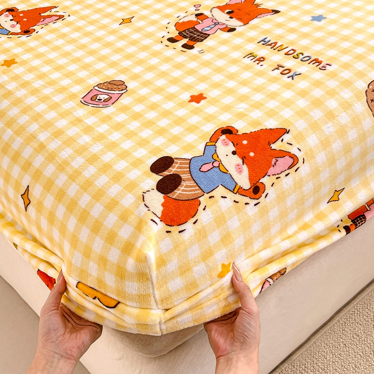 91家纺网 家纺一手货源 找家纺 金鑫汇家纺 2025年加厚高克重A类牛奶绒单床笠 床笠单件 狐狸先生