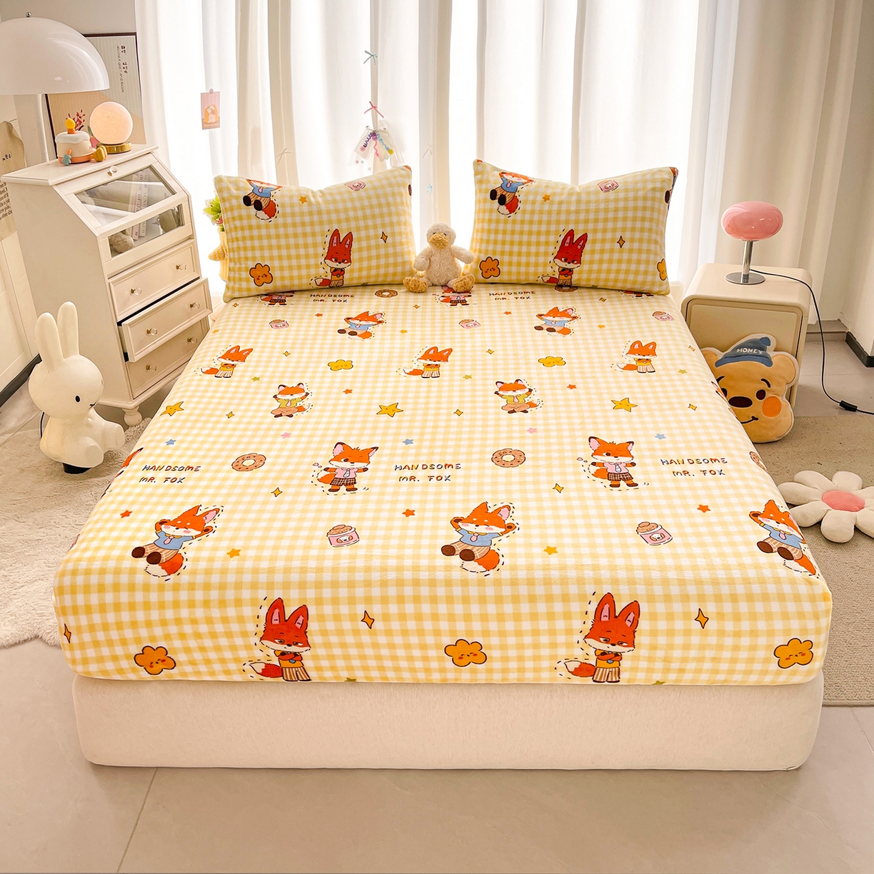 91家纺网 家纺一手货源 找家纺 金鑫汇家纺 2025年加厚高克重A类牛奶绒单床笠 床笠单件 狐狸先生