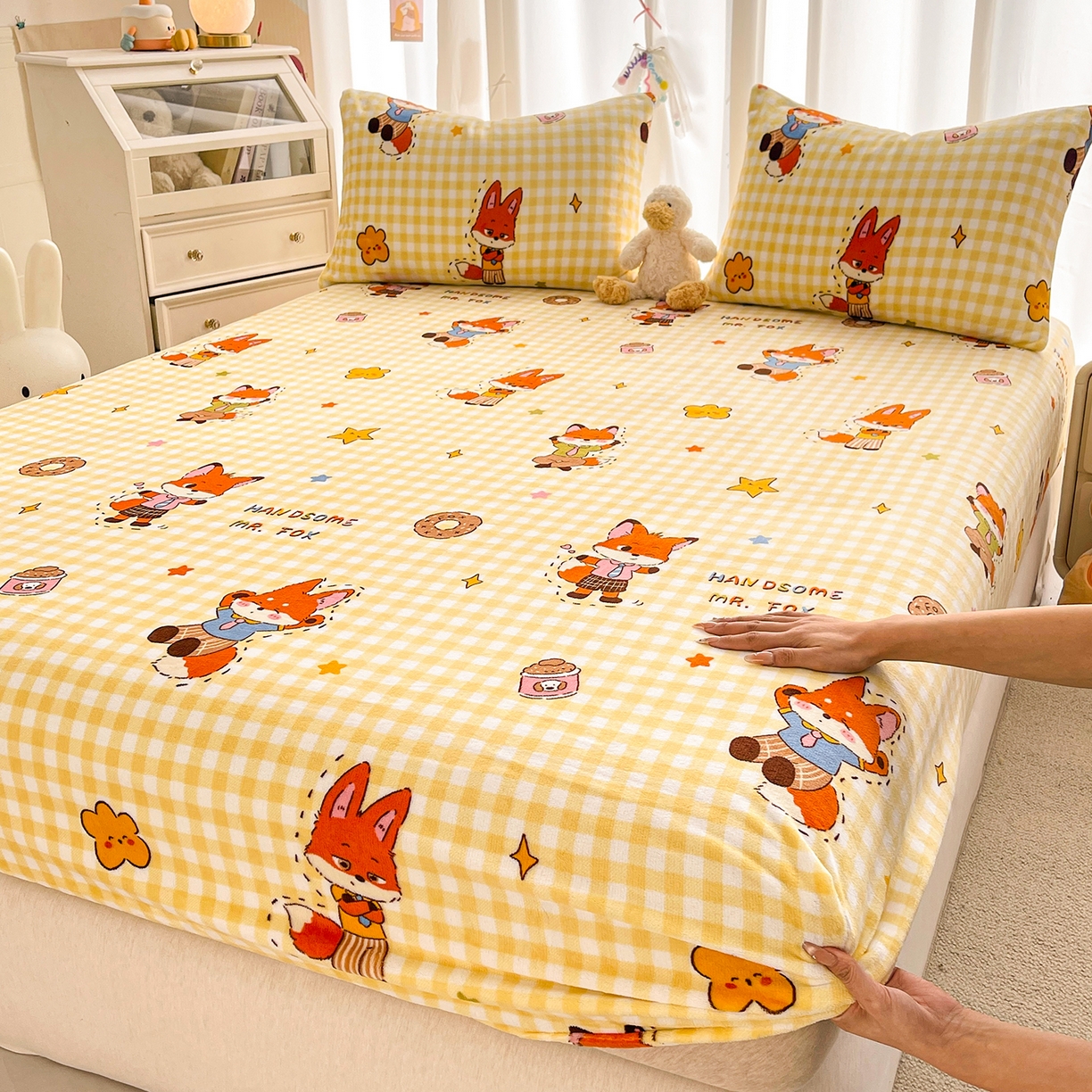 91家纺网 家纺一手货源 找家纺 金鑫汇家纺 2025年加厚高克重A类牛奶绒单床笠 床笠单件 狐狸先生