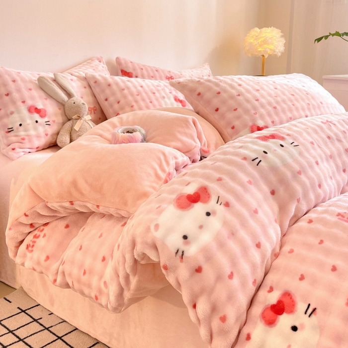 （总）女子家纺 2025新款时尚印花泡泡绒加厚保暖四件套