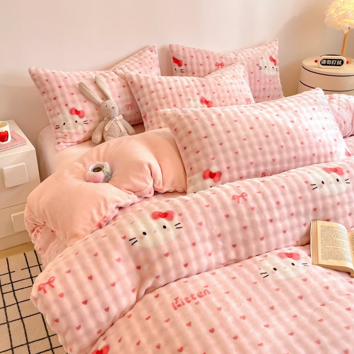 91家纺网 家纺一手货源 找家纺 （总）女子家纺 2025新款时尚印花泡泡绒加厚保暖四件套