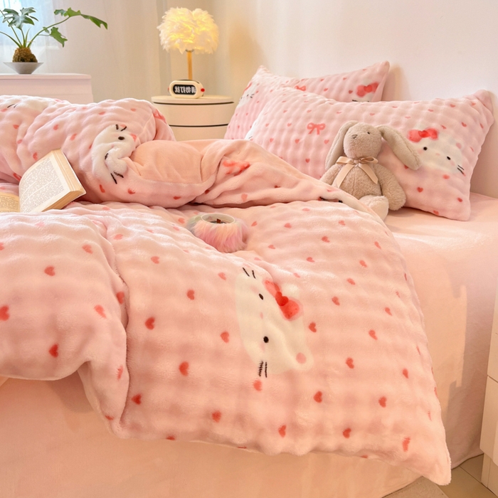 91家纺网 家纺一手货源 找家纺 （总）女子家纺 2025新款时尚印花泡泡绒加厚保暖四件套