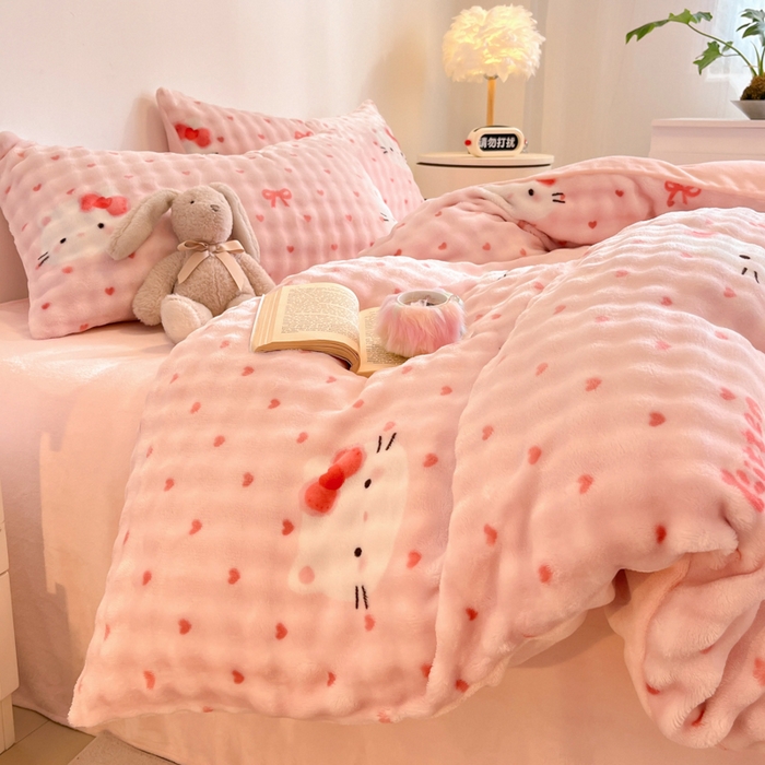 91家纺网 家纺一手货源 找家纺 （总）女子家纺 2025新款时尚印花泡泡绒加厚保暖四件套