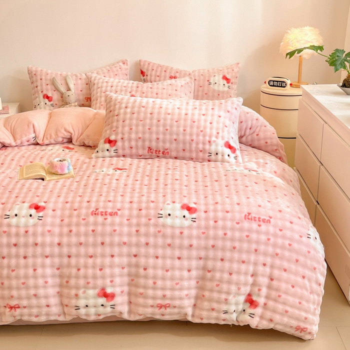 91家纺网 家纺一手货源 找家纺 （总）女子家纺 2025新款时尚印花泡泡绒加厚保暖四件套