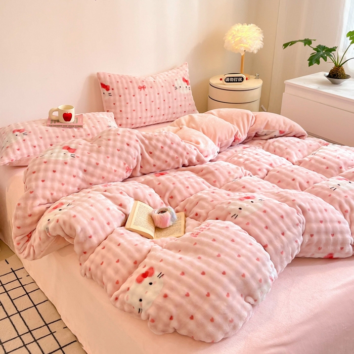 91家纺网 家纺一手货源 找家纺 （总）女子家纺 2025新款时尚印花泡泡绒加厚保暖四件套