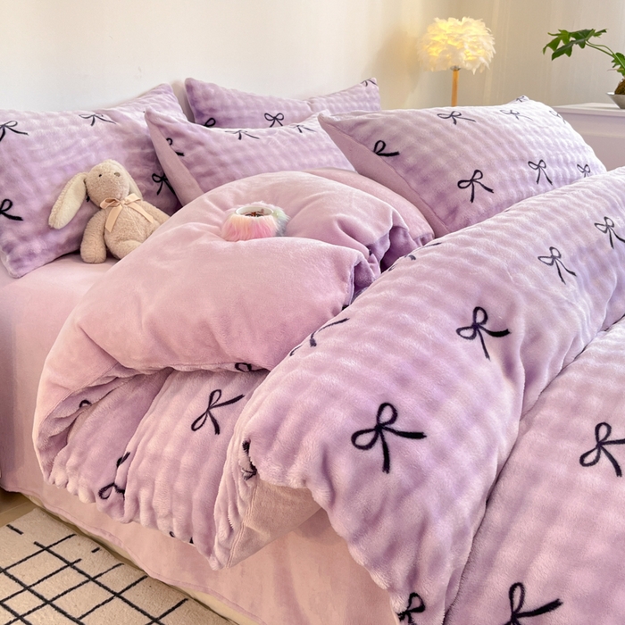 91家纺网 家纺一手货源 找家纺 （总）女子家纺 2025新款时尚印花泡泡绒加厚保暖四件套