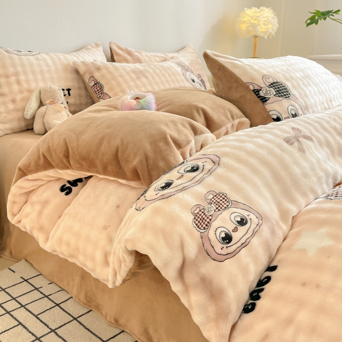 91家纺网 家纺一手货源 找家纺 （总）女子家纺 2025新款时尚印花泡泡绒加厚保暖四件套