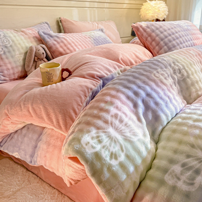 91家纺网 家纺一手货源 找家纺 （总）女子家纺 2025新款时尚印花泡泡绒加厚保暖四件套