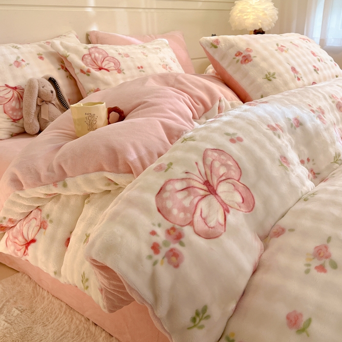 91家纺网 家纺一手货源 找家纺 （总）女子家纺 2025新款时尚印花泡泡绒加厚保暖四件套