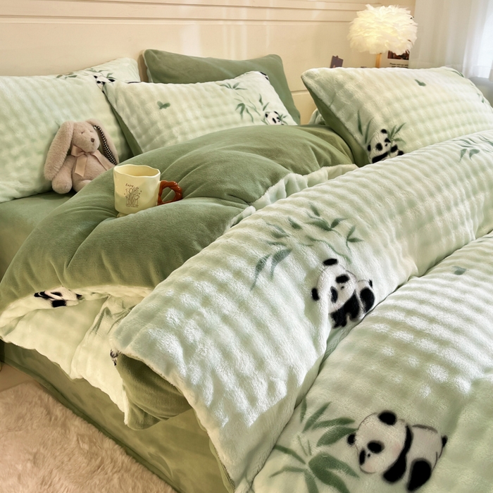 91家纺网 家纺一手货源 找家纺 （总）女子家纺 2025新款时尚印花泡泡绒加厚保暖四件套