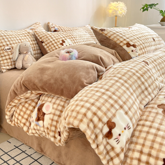 91家纺网 家纺一手货源 找家纺 （总）女子家纺 2025新款时尚印花泡泡绒加厚保暖四件套