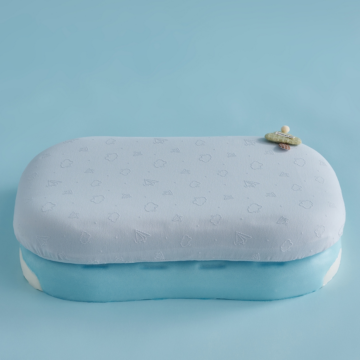 91家纺网 家纺一手货源 找家纺 乐可 2025新款叠云双层儿童记忆枕枕头枕芯 叠云双层儿童枕-蓝