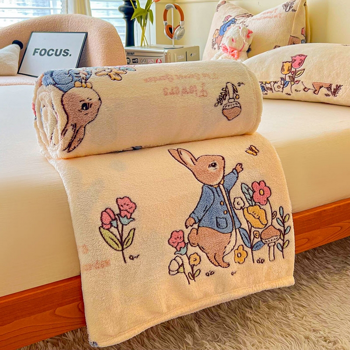 91家纺网 家纺一手货源 找家纺 爱彼家纺 2025热门冬季加厚雪花绒印花多功能毛毯毯子修色图-系列二 花语兔