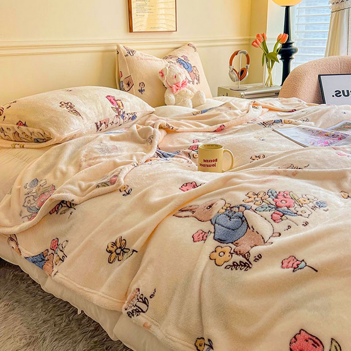 91家纺网 家纺一手货源 找家纺 爱彼家纺 2025热门冬季加厚雪花绒印花多功能毛毯毯子修色图-系列二 花语兔