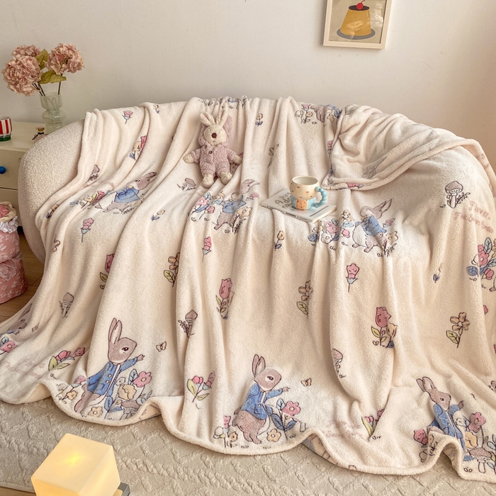 91家纺网 家纺一手货源 找家纺 爱彼家纺 2025热门冬季加厚雪花绒印花多功能毛毯毯子修色图-系列二 花语兔