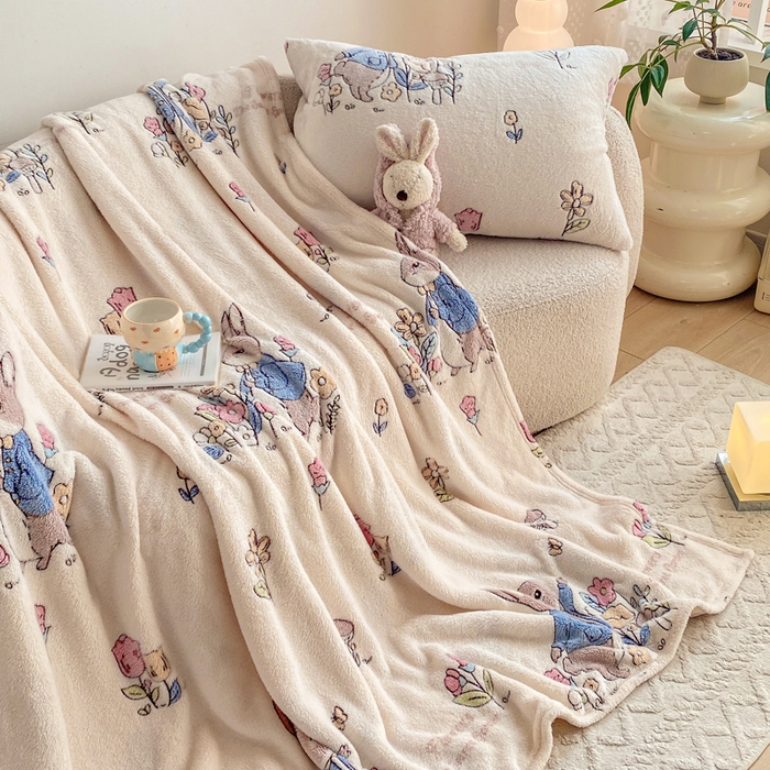 91家纺网 家纺一手货源 找家纺 爱彼家纺 2025热门冬季加厚雪花绒印花多功能毛毯毯子修色图-系列二 花语兔