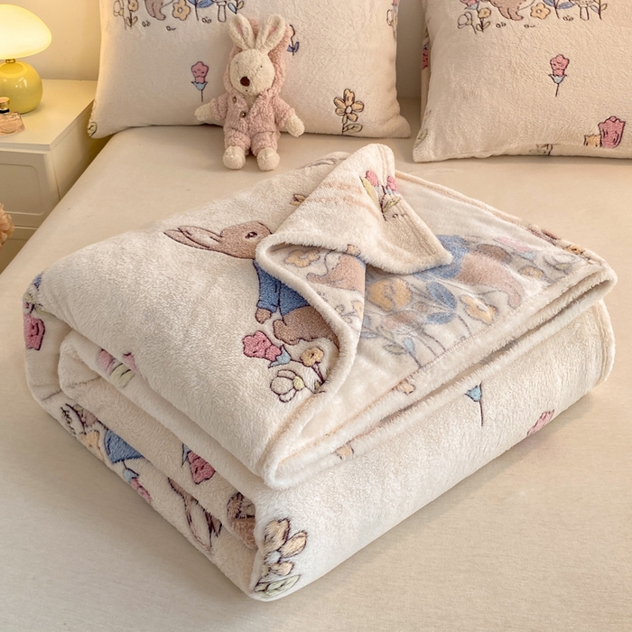 91家纺网 家纺一手货源 找家纺 爱彼家纺 2025热门冬季加厚雪花绒印花多功能毛毯毯子修色图-系列二 花语兔