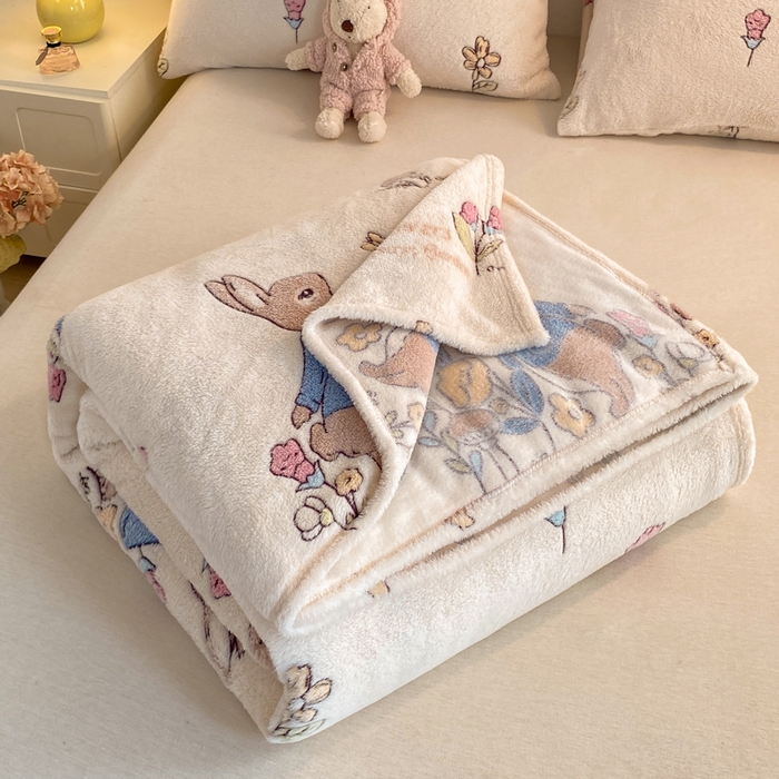 91家纺网 家纺一手货源 找家纺 爱彼家纺 2025热门冬季加厚雪花绒印花多功能毛毯毯子修色图-系列二 花语兔