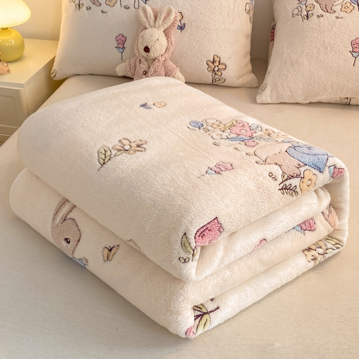91家纺网 家纺一手货源 找家纺 爱彼家纺 2025热门冬季加厚雪花绒印花多功能毛毯毯子修色图-系列二 花语兔