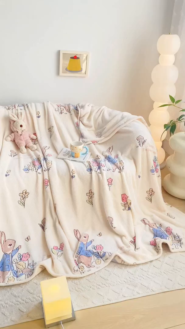 91家纺网 家纺一手货源 找家纺 爱彼家纺 2025热门冬季加厚雪花绒印花多功能毛毯毯子修色图-系列二 花语兔