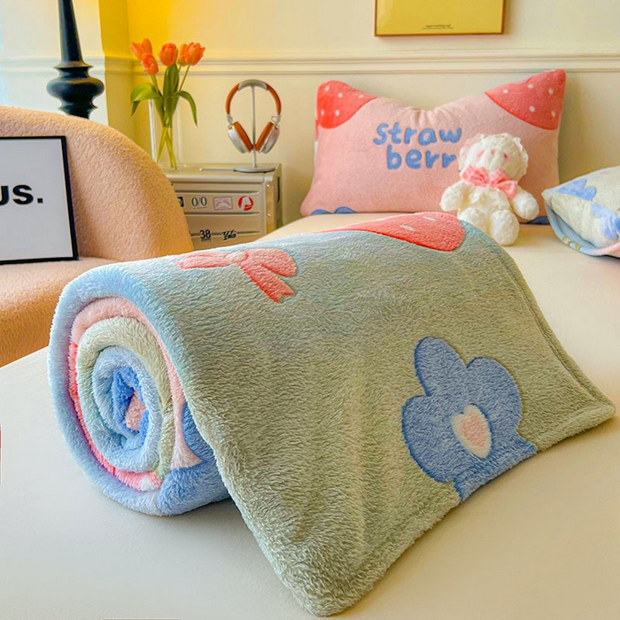 91家纺网 家纺一手货源 找家纺 爱彼家纺 2025热门冬季加厚雪花绒印花多功能毛毯毯子修色图-系列二 彩虹花语