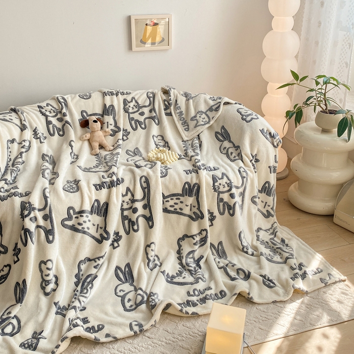 91家纺网 家纺一手货源 找家纺 爱彼家纺 2025热门冬季加厚雪花绒印花多功能毛毯毯子修色图-系列二 黑猫仔仔