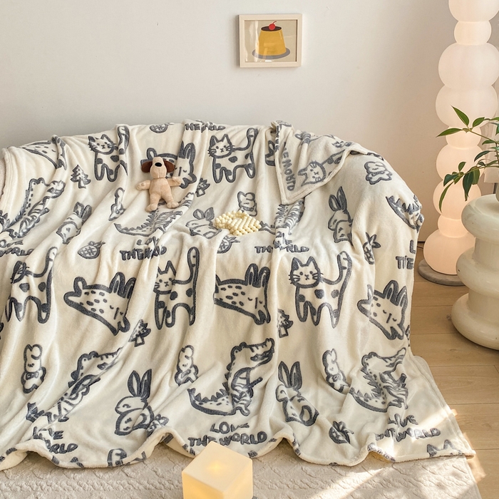 91家纺网 家纺一手货源 找家纺 爱彼家纺 2025热门冬季加厚雪花绒印花多功能毛毯毯子修色图-系列二 黑猫仔仔