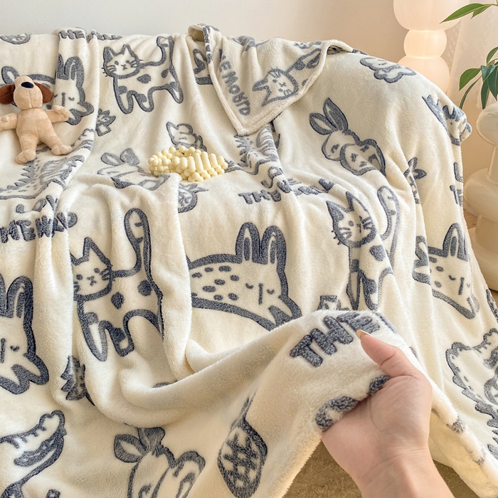 91家纺网 家纺一手货源 找家纺 爱彼家纺 2025热门冬季加厚雪花绒印花多功能毛毯毯子修色图-系列二 黑猫仔仔